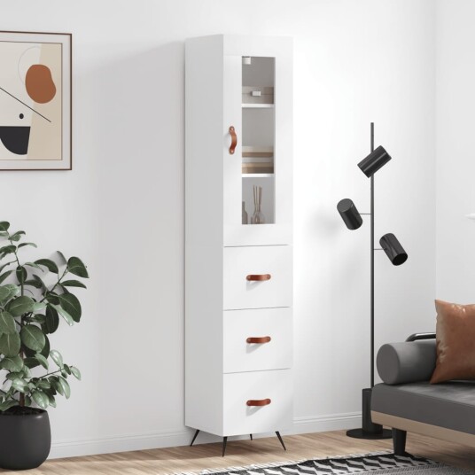 vidaXL Highboard hvit 34,5x34x180 cm konstruert tre 8720845486310
