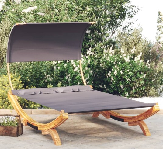 Loungeseng med solskjerm 165x203x126 cm bøyd heltre antrasitt 313954 Loungeseng med solskjerm 165x203x126 cm bøyd heltre antrasitt 313954
