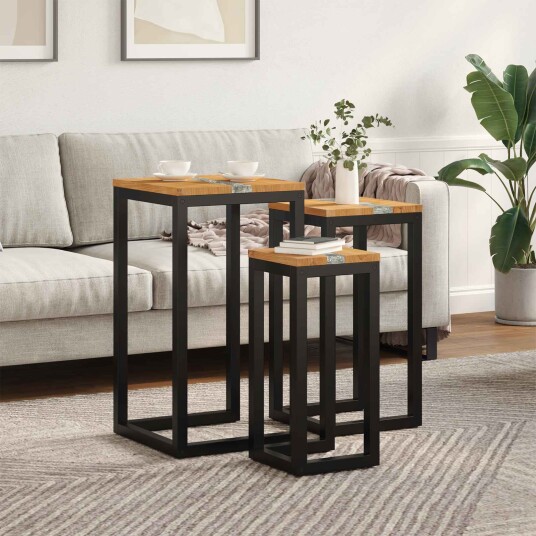 Nesting Bord 3 pcs Brun Massivt Teaktre
