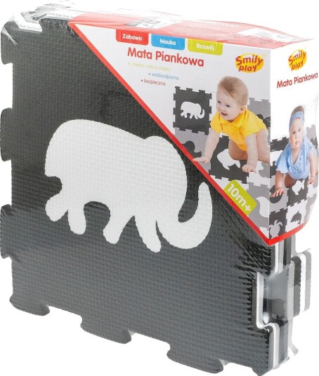 Smily Play Lekematte Med Dyremotiv - 29x29 cm - Svart, Hvit Og Grå