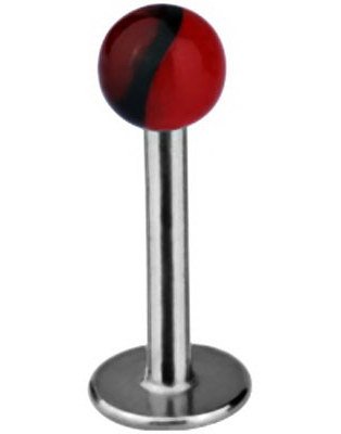 Aab Magic Stone Labret med Rød og Svart Kule Strl 1.2 x 8 mm med 3 mm kule