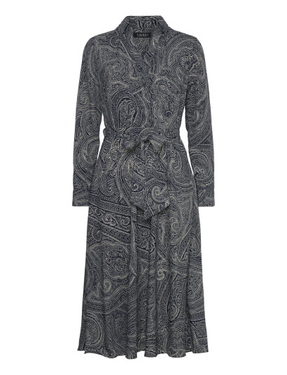 Lauren Ralph Lauren Paisley Crepe Midi Dress - Navy - 32