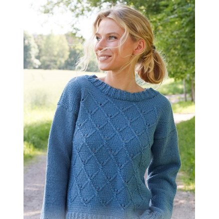 Blue Glass by DROPS Design Genser Strikkeoppskrift str S XXXL