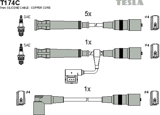 Tennplugg kabelsett TESLA T174C