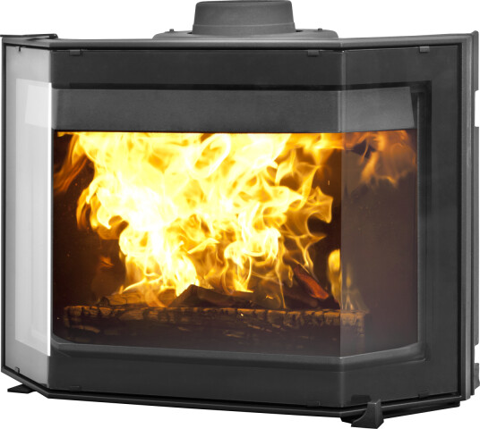 Dovre Phoenix 1 svart peisinnsats  panorama med glass på tre sider