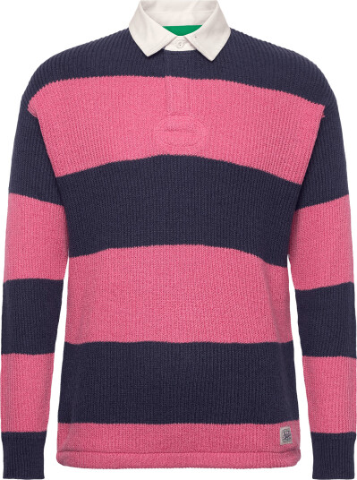 Polo Ralph Lauren Striped Linen Cotton Rugby Sweater Pink XL