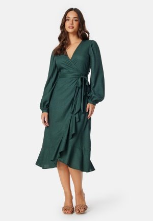 Happy Holly Puff Sleeve Viscose Wrap Dress Dusty green/Patterned 36/38
