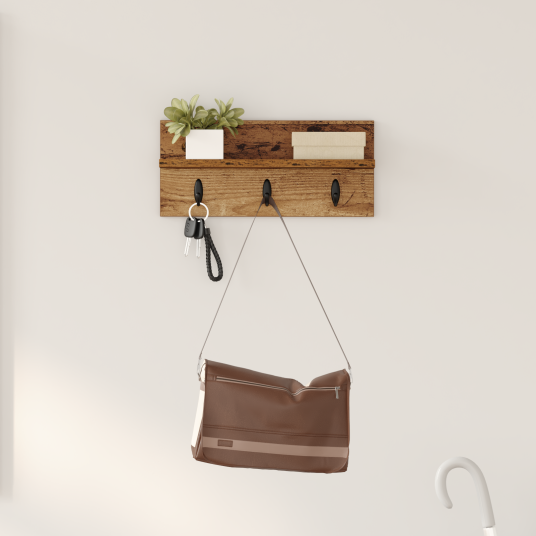 Vegghengt kleshenger med hylle Gammelt tre 40 x 10.5 x 18 cm