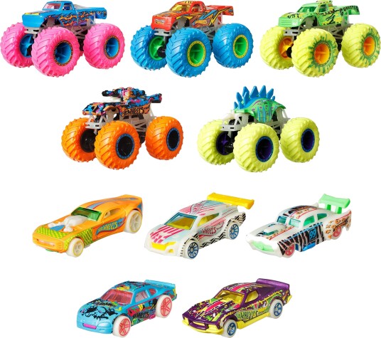 Hot Wheels Glow In The Dark 10 Stk Hot Wheels Monster Truck Hcb57
