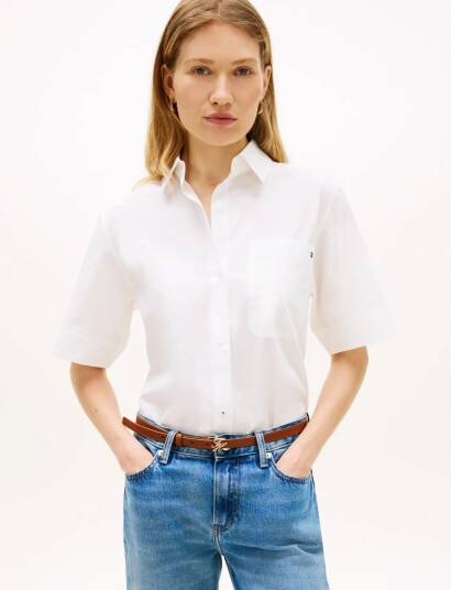 Tommy Hilfiger Ess Poplin Ss Shirts White L Tommy Hilfiger Ess Poplin Ss Shirts White L