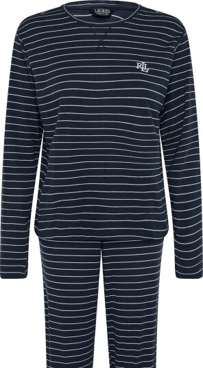 Lauren Ralph Lauren Homewear Lrl L/S Crew Nk Jogger Pj Set - NAVY STRIPE - XS