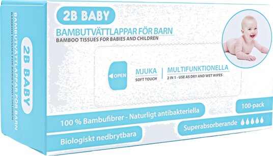 2B Baby Vaskekluter Bambus 100-Pakk Hvit 2B Baby Vaskekluter Bambus 100-Pakk Hvit