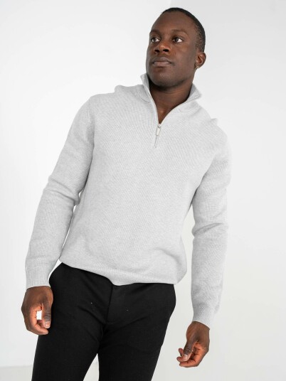 Selected Homme Dane Long Sleeve Knit Structure Half Zip Grå S