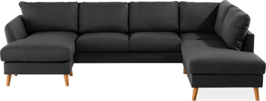 Trend 4 seters Høyrevendt U formet Sofa med Divan og Sjeselong i Stoff Svart