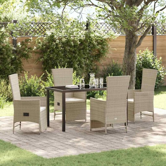 5-delt ute spisebord med puter Beige Poly Rottin