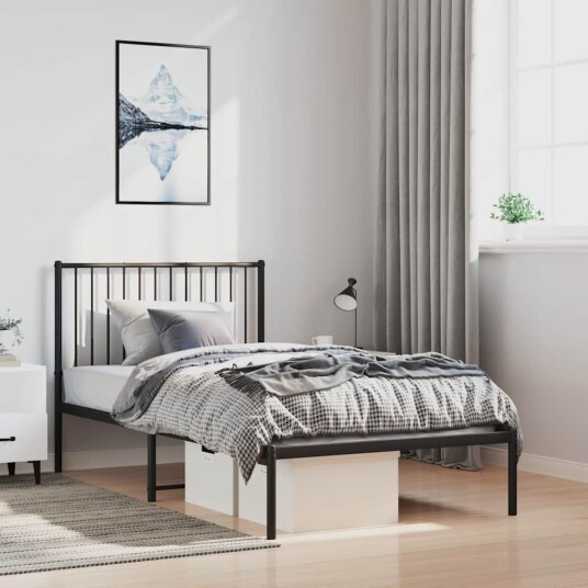 vidaXL Sengeramme i metall med hodegavl svart 100x190 cm