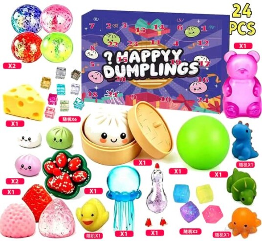 Squishy adventskalender for barn 24 dagers nedtelling til jul med overraskende stressavlastende leker Stil 1