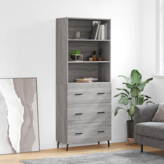 vidaXL Highboard grå sonoma 69,5x34x180 cm konstruert tre 8720845927707