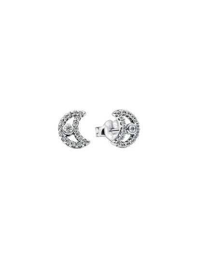 PANDORA Moon Sterling Silver Stud Earrings With Clear Cubic Zirconia Silver One Size