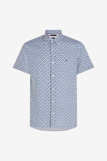Tommy Hilfiger Skjorte W Co/Li Geo Prt SF Shirt S/S Blå