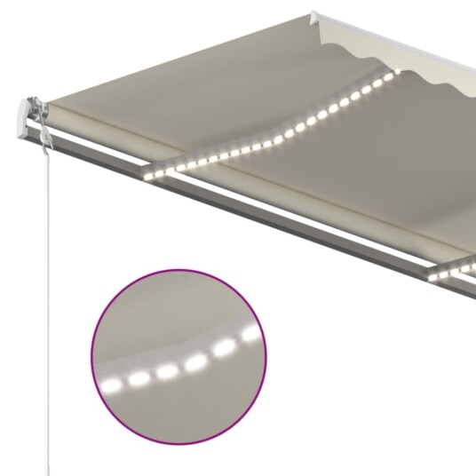 vidaXL Manuell uttrekkbar markise med LED 450x350 cm kremhvit