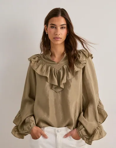 Neo Noir Beige Nula Flounce Crisp Blouse