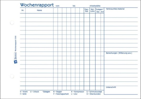 Avery Zweckform Ukentlig Rapport 100 Ark A5 Liggende