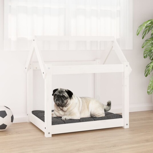 vidaXL Hundeseng hvit 71x55x70 cm heltre furu
