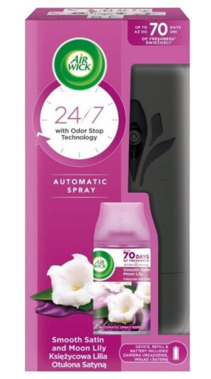 Air Wick Freshmatic automatisk luftfrisker og Moon Lily pakket inn i sateng refill 250 ml Air Wick Freshmatic automatisk luftfrisker og Moon Lily pakket inn i sateng refill 250 ml