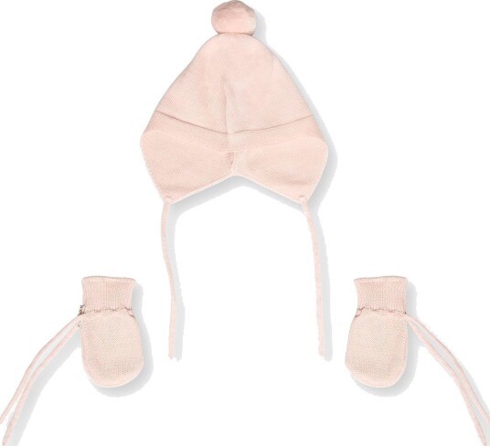 Copenhagen Colors Merino Knitted Baby Bonnet W. Pompom + Baby Mittens SOFT PINK 0 2M Copenhagen Colors Merino Knitted Baby Bonnet W. Pompom + Baby Mittens SOFT PINK 0 2M