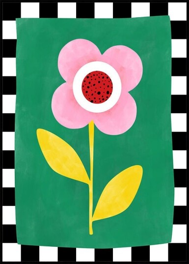 Pink Flower with Yellow Leaves Plakat Plakat / 21x30cm
