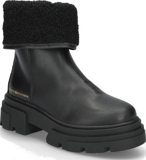 Tommy Hilfiger Shearling Fold Chunky Ankle Boot - BLACK - 36