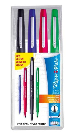 Paper Mate Flair Felt Tip Pens Medium Point 0.7mm Assorted Business Colours 4 Count Pouch