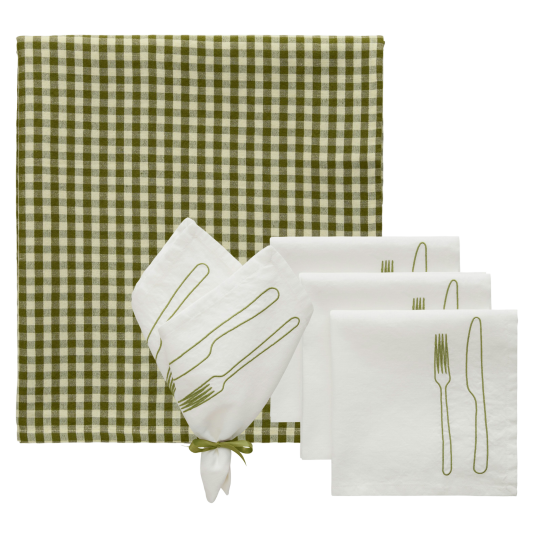 Decotique La Tavola / Oliva Tekstilsett 4 Servietter + Duk Oliven / Grønn