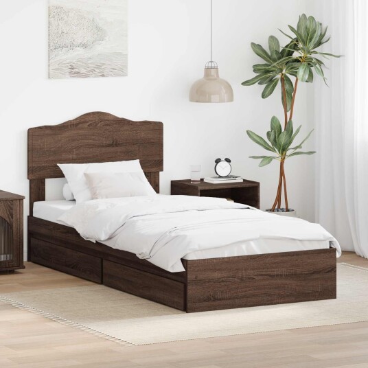 Seng med Oppbevaring Brun Eik 75 x 190 cm Konstruert tre Seng med Oppbevaring Brun Eik 75 x 190 cm Konstruert tre