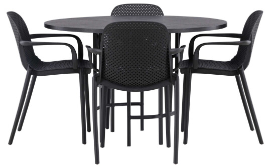 Venture Design Copenhagen & Baltimore spisegruppe Svart/svart 4 stoler & bord 115 cm