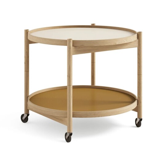 Brdr. Krüger Bølling Tray Table model 60 rullebord sunny, oljet eikestativ