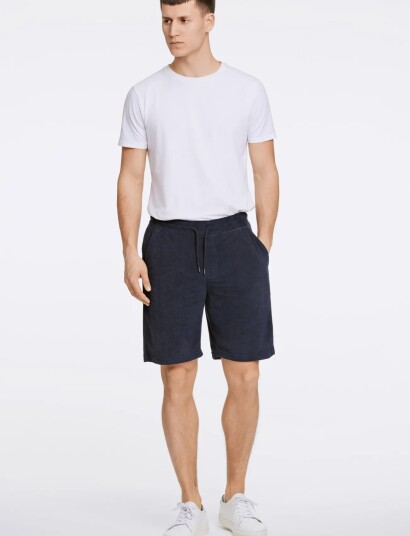 Lindbergh Towel Shorts With Elastic Waist   Navy   L
