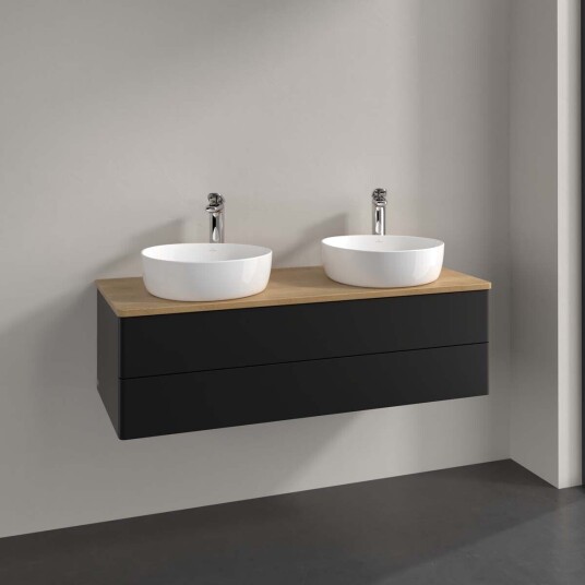Villeroy & Boch Antao Servantskap med 2 skuffer 120x50x36 cm m/lys Sort Matt/Eik Villeroy & Boch Antao Servantskap med 2 skuffer 120x50x36 cm m/lys Sort Matt/Eik