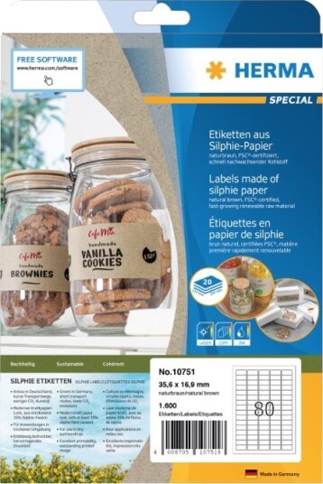 Herma 10751 Brun Rektangel Permanent 35.6 X 16.9 Mm A4 Papir
