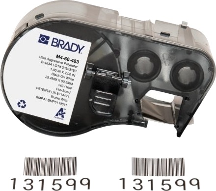 Brady M4 60 483 Sort Hvit Selvklebende Skriveretikett Polyester Trermisk Overføring Gummi Permanent