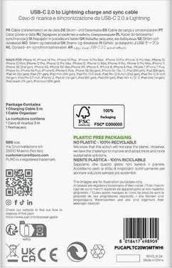 Puro TPE USB C Lightning 20W kabel 3m hvit PUCAPLTC20W3MTWHI