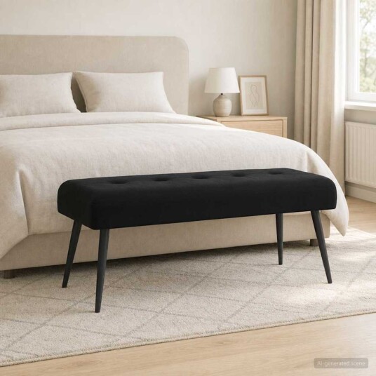 vidaXL Benk med knappheft Svart 110 x 40 x 46 cm Fløyel