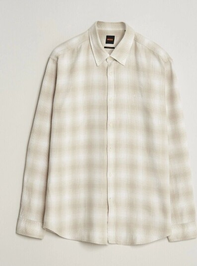 Boss ORANGE Rickert Brushed Cotton Checked Shirt Light Beige