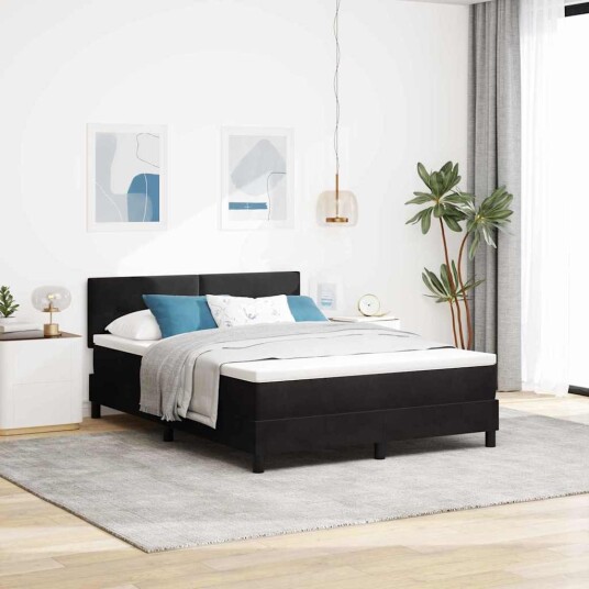  Rammeseng med madrass Svart 140x190 cm Fløyel