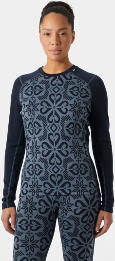 Helly Hansen Dame Lifa Merino Midtvekt Graphic Crew Basislag Blå L