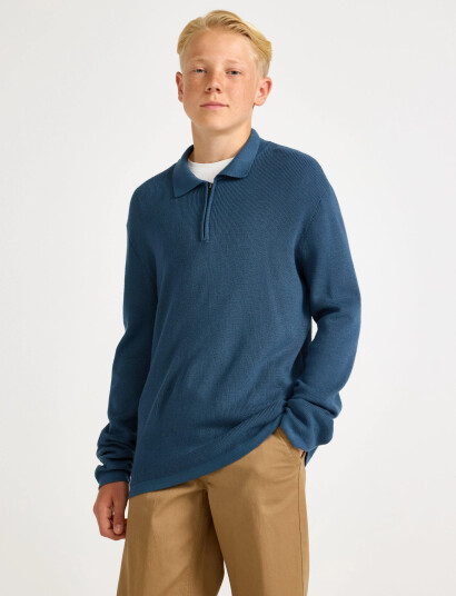 Lindex Sweater Rib Knit Collar Blue 146/152 Lindex Sweater Rib Knit Collar Blue 146/152