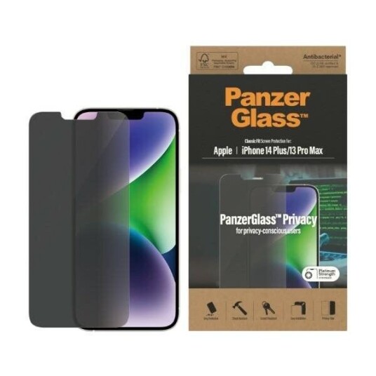 PanzerGlass iPhone 14 Plus / 13 Pro Max PanzerGlass AntiBacterial Classic Fit Skjermbeskyttelsesglass - Privacy Filter - Platinum Strength - Gjennomsiktig PanzerGlass iPhone 14 Plus / 13 Pro Max PanzerGlass AntiBacterial Classic Fit Skjermbeskyttelsesglass - Privacy Filter - Platinum Strength - Gjennomsiktig