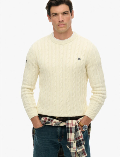 Superdry Cotton Cable Knit Crew - Cream - XL Superdry Cotton Cable Knit Crew - Cream - XL