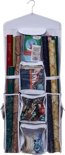 Dobbeltsidig hengende gavepapirorganisator, oppbevaring av gavepapir og gaveposer, plassbesparende, 38x102 cm svart